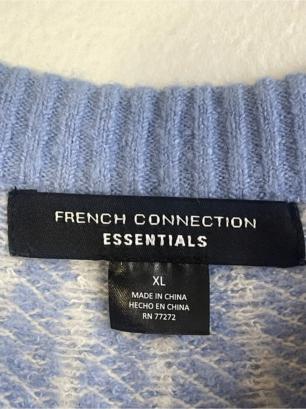 French Connection Essentials Light Blue and Cream Ribbed Knit Sweater - Picture 3 of 3